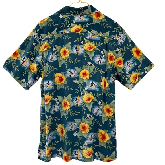 Disney Parks Mickey Mouse Floral Hawaiian Rayon Button Down Shirt Large - Picture 4 of 7